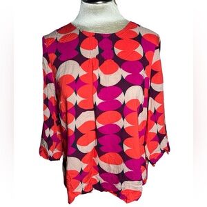 Boden Red and Purple Geometric  abstract artsy pattern Blouse women’s 14  L